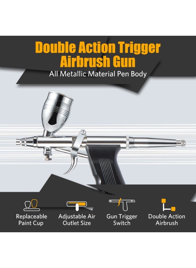 KISSUN Airbrush Kit, Air Brush Painting Set, Double Action Trigger Airbrush Gun with 0.3mm/0.5mm/0.8mm Needles, 2cc/5cc/13cc Paint Cup, Airbrush Spray Tool Set for Painting Nails Cake Tattoo Makeup - Image 2